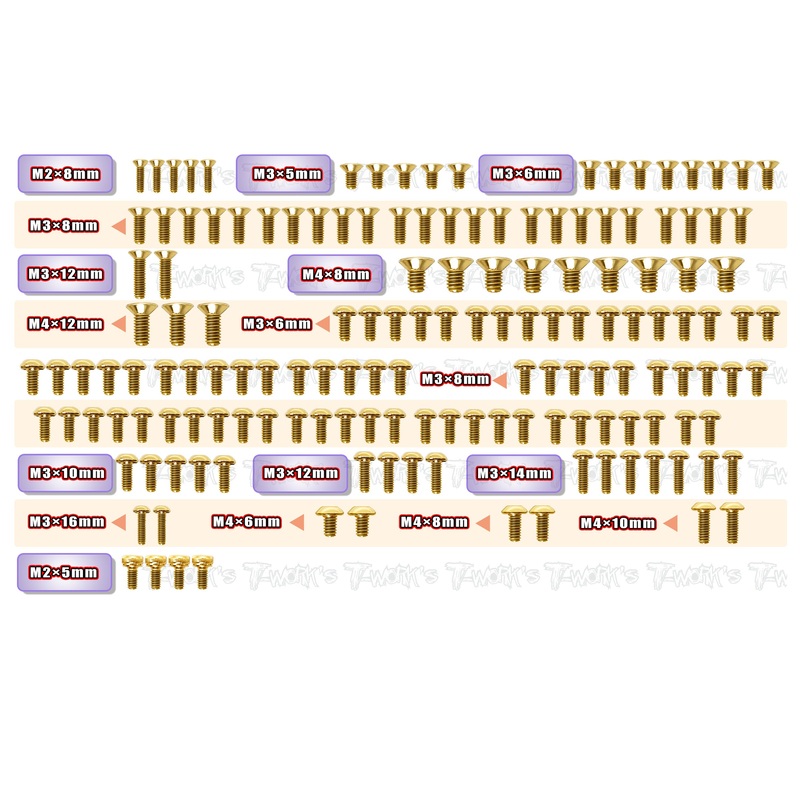 GSS-R8.4ES  Gold Plated Steel Screw Set 153pcs.( For ARC R8.4 ES )
