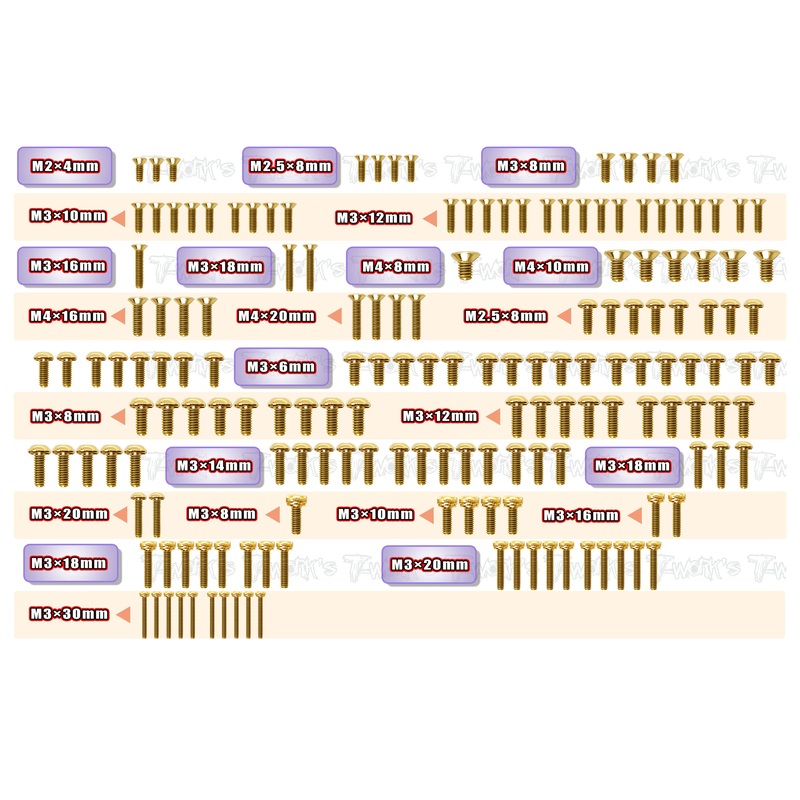 GSS-SBX2   Gold Plated Steel Screw Set 165pcs.( For WIRC SBX2 )