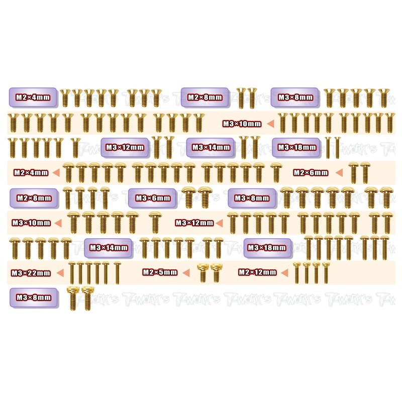 GSS-SO2.0   Gold Plated Steel Screw Set 134pcs.( For Yokomo SO2.0 )