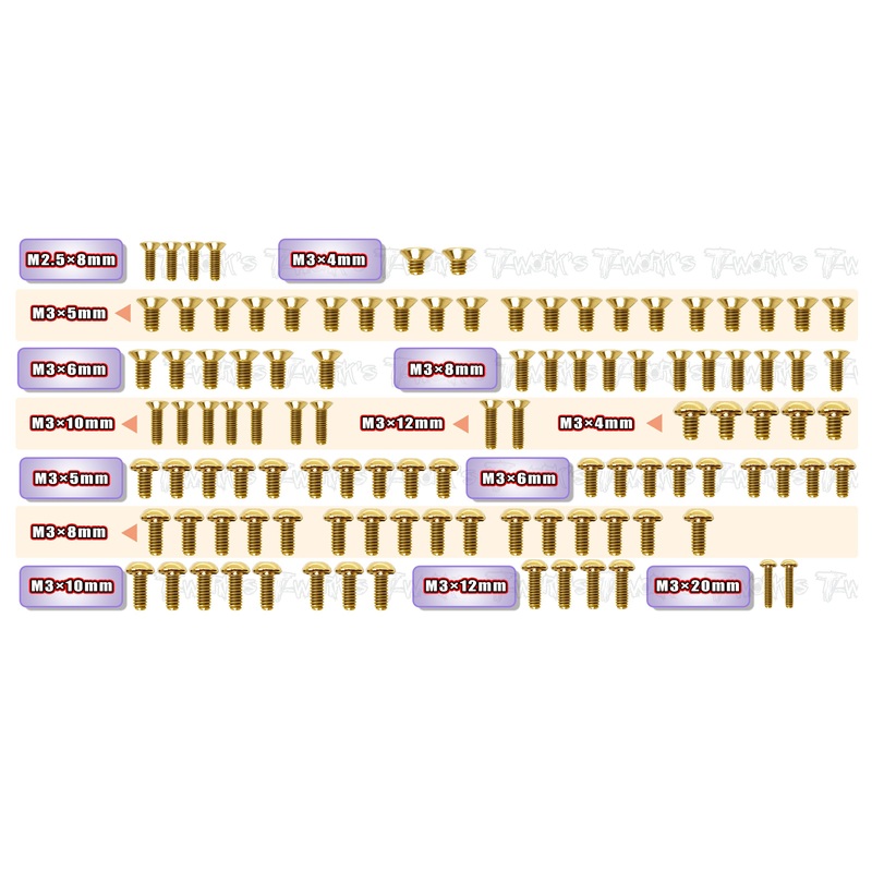 GSS-X4F'25    Gold Plated Steel Screw Set 106pcs.( For Xray X4F'25 )