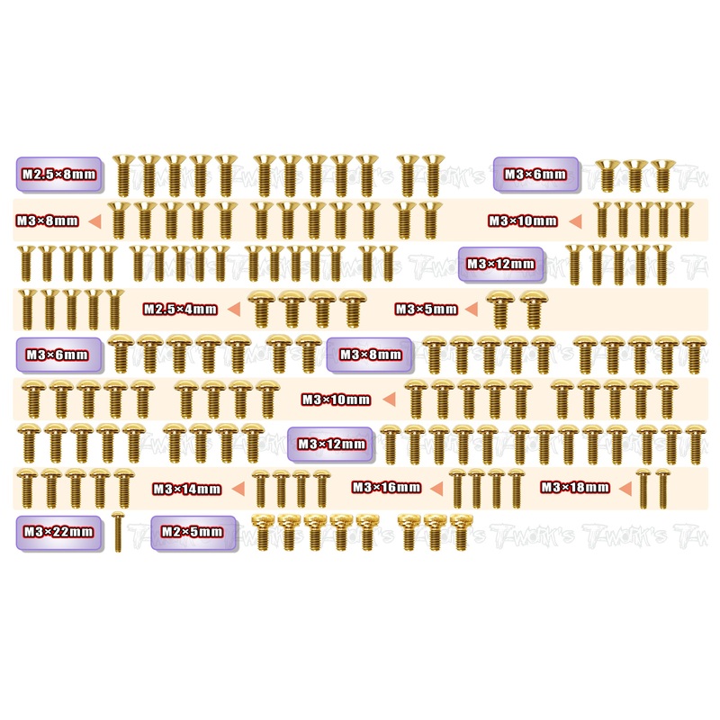 GSS-XB4D'24   Gold Plated Steel Screw Set 147pcs.( For Xray XB4D'24 )
