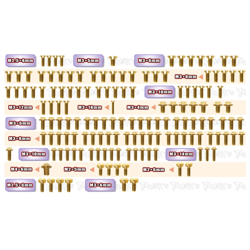 GSSU-A1025    Gold Plated Steel UFO Screw Set 146pcs.( For ARC A10 25 )