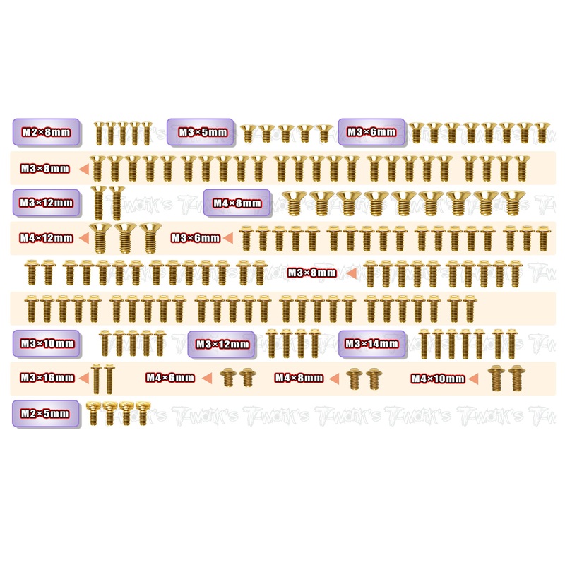 GSSU-R8.4ES  Gold Plated Steel UFO Screw Set 153pcs.( For ARC R8.4 ES )