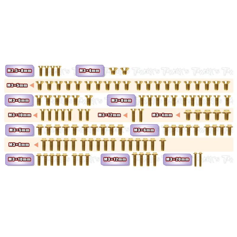 GSSU-X4F'25    Gold Plated Steel UFO Screw Set 106pcs. ( For Xray X4F'25 )