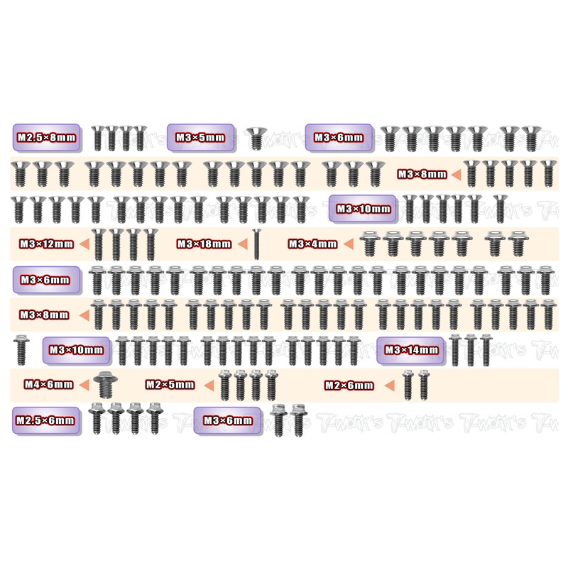 TSSU-A1025   64 Titanium Screw set ( UFO Head ) 146pcs.( For ARC A10 25 )