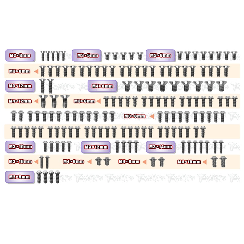 TSSU-R8.4ES   64 Titanium Screw set ( UFO Head ) 153pcs.( For ARC R8.4 ES )