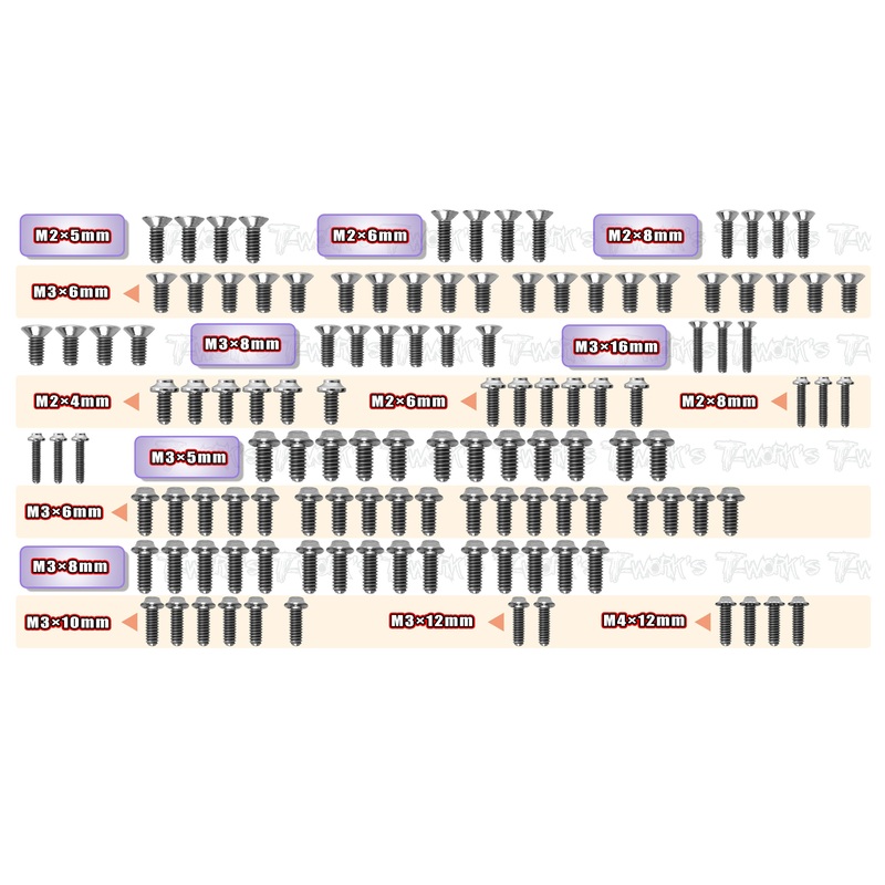 TSSU-TC10-3    64 Titanium Screw set ( UFO Head ) 121pcs.( For AXON TC10/3 )