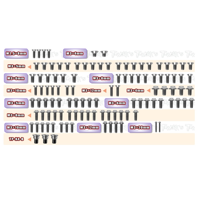 TSSU-X4F'25    64 Titanium Screw set ( UFO Head ) 109pcs.( For Xray X4F'25 )