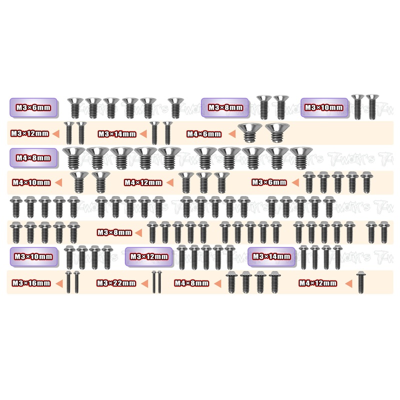 TSSU-X8   64 Titanium Screw set ( UFO Head ) 100pcs.( For Xray X8 )