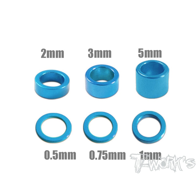 TA-019 Aluminum 4mm Bore Washer Set 0.5, 0.75 ,1 ,2 ,3 ,5mm each 4pcs.