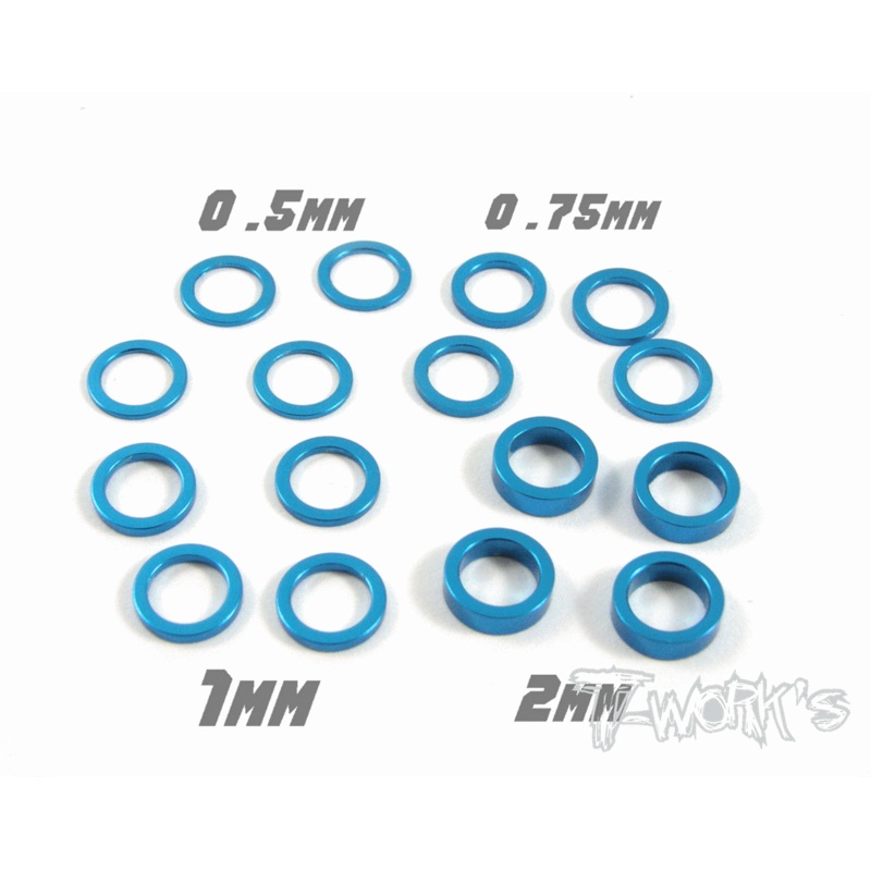 TA-046 Aluminum 5mm Bore Washer Set  0.5, 0.75 ,1 ,2mm each 4pcs.