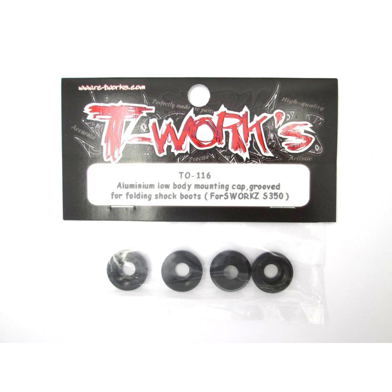 TO-116 Aluminum Shock Body Lower Cap, grooved for folding shock boots ( For Sworkz S350 ) 4pcs.