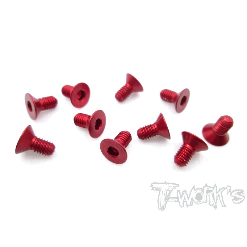 ASS-304CR 7075-T6 Hex. Countersink Screw (Red) 3mm x 4mm 10pcs.