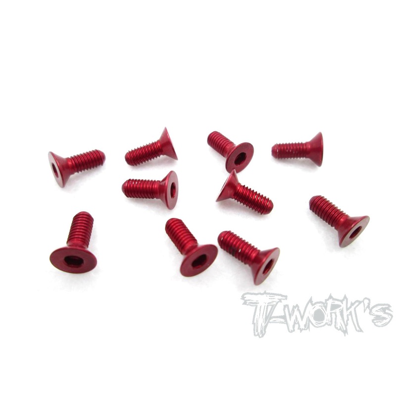 ASS-308CR 7075-T6 Hex. Countersink Screw (Red) 3mm x 8mm 10pcs.
