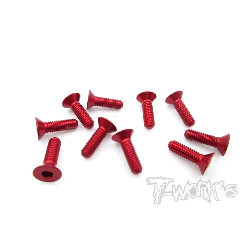ASS-310CR 7075-T6 Hex. Countersink Screw (Red) 3mm x 10mm 10pcs.