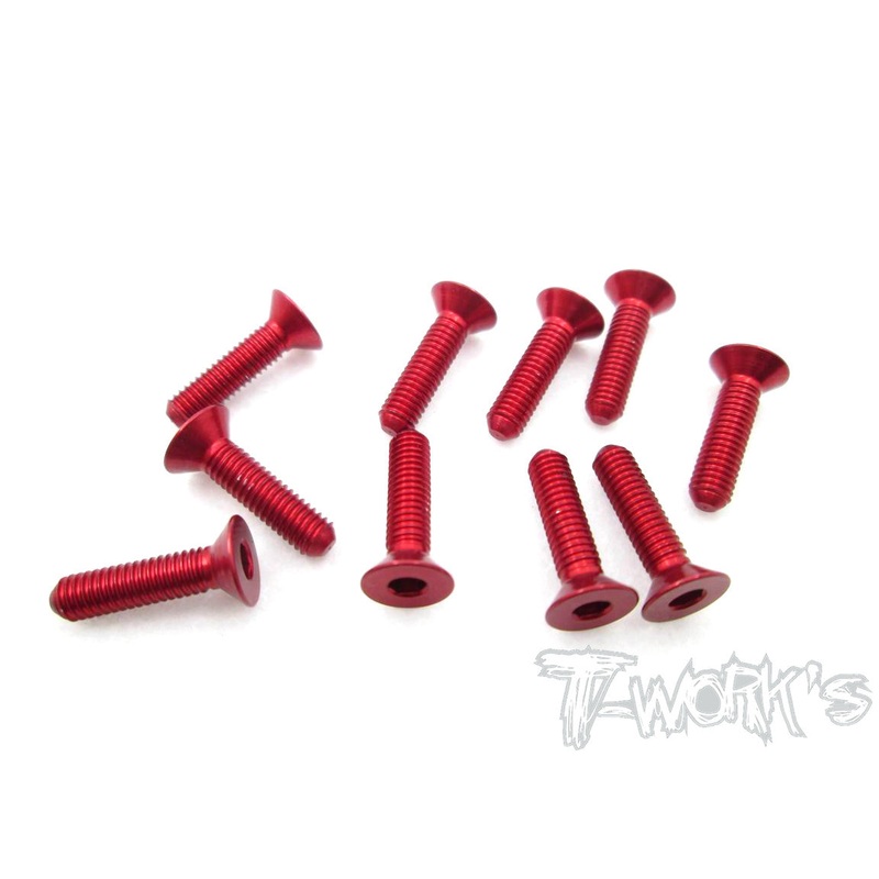 ASS-312CR 7075-T6 Hex. Countersink Screw (Red) 3mm x 12mm 10pcs.