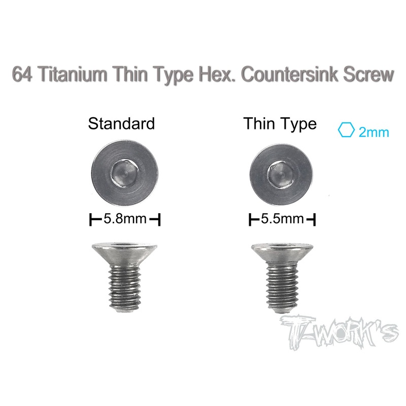 TSS-TC 3mm x 6/8/10mm 64 Titanium Thin Type Hex. Countersink Screw 10pcs.