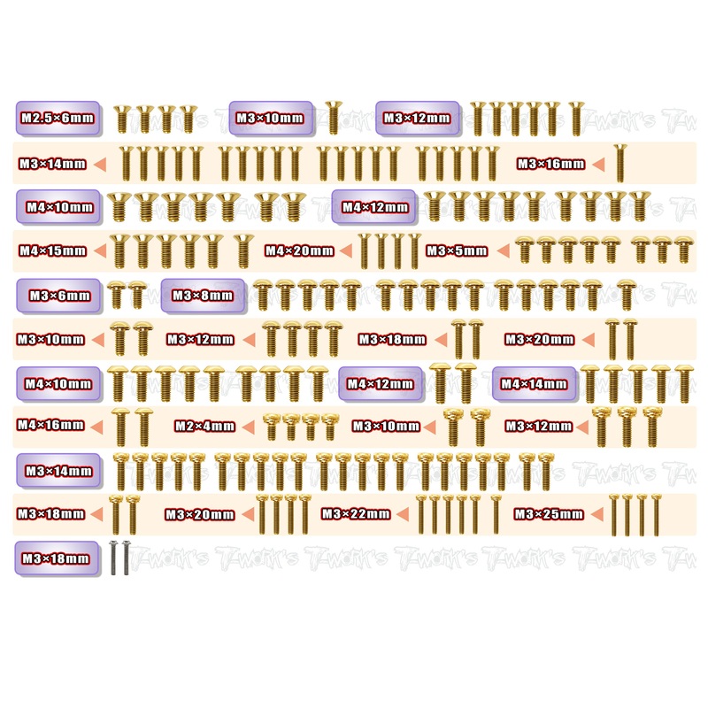 GSS-EB482.2    Gold Plated Steel Screw Set 161pcs.( For Tekno EB48 2.2 )