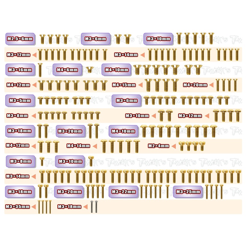 GSS-NB482.2     Gold Plated Steel Screw Set 175pcs.( For Tekno NB48 2.2 )