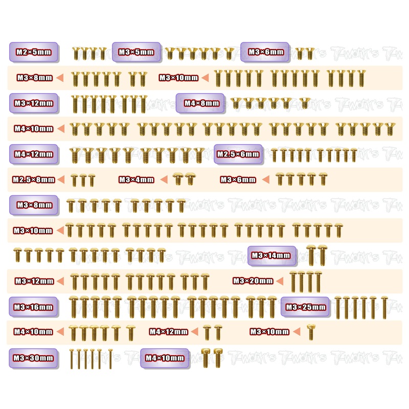GSS-S35-GT2.2e FTE    Gold Plated Steel Screw Set 211pcs.( For SWORKZ S35-GT2.2e FTE )