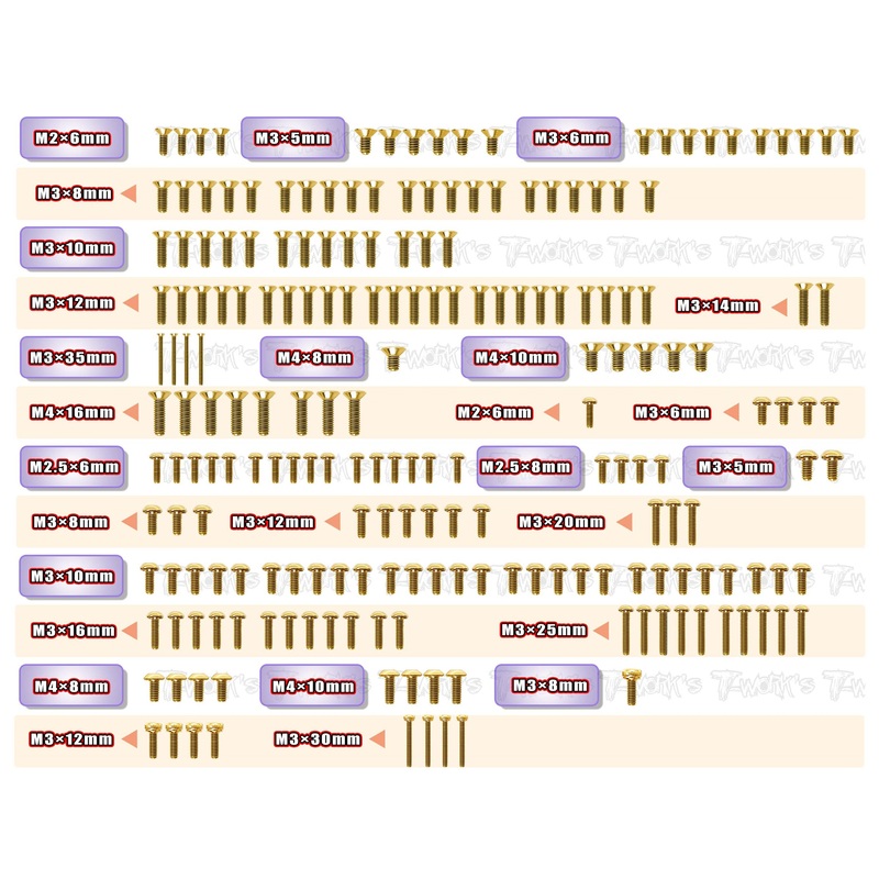 GSS-S35-GT2   Gold Plated Steel Screw Set 204pcs.( For SWORKZ S35-GT2 )