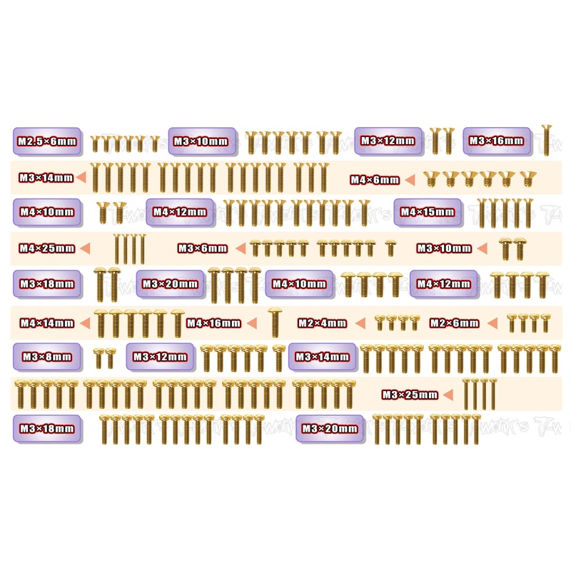 GSS-SCT4102.0    Gold Plated Steel Screw Set 180pcs.( For Tekno SCT4102.0 )