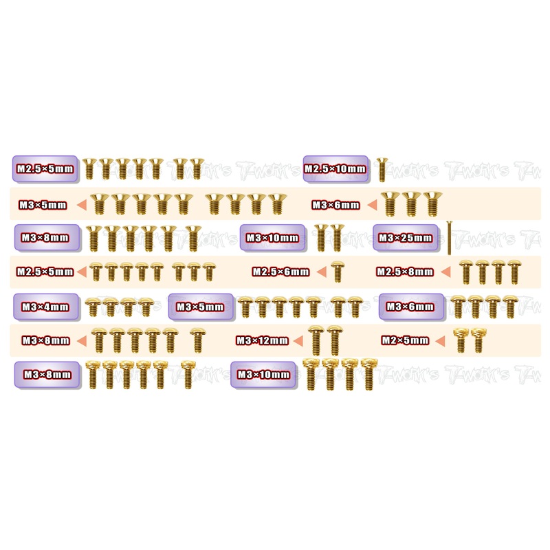 GSS-X12'25Gold Plated Steel Screw Set 77pcs.( For Xray X12'25 )