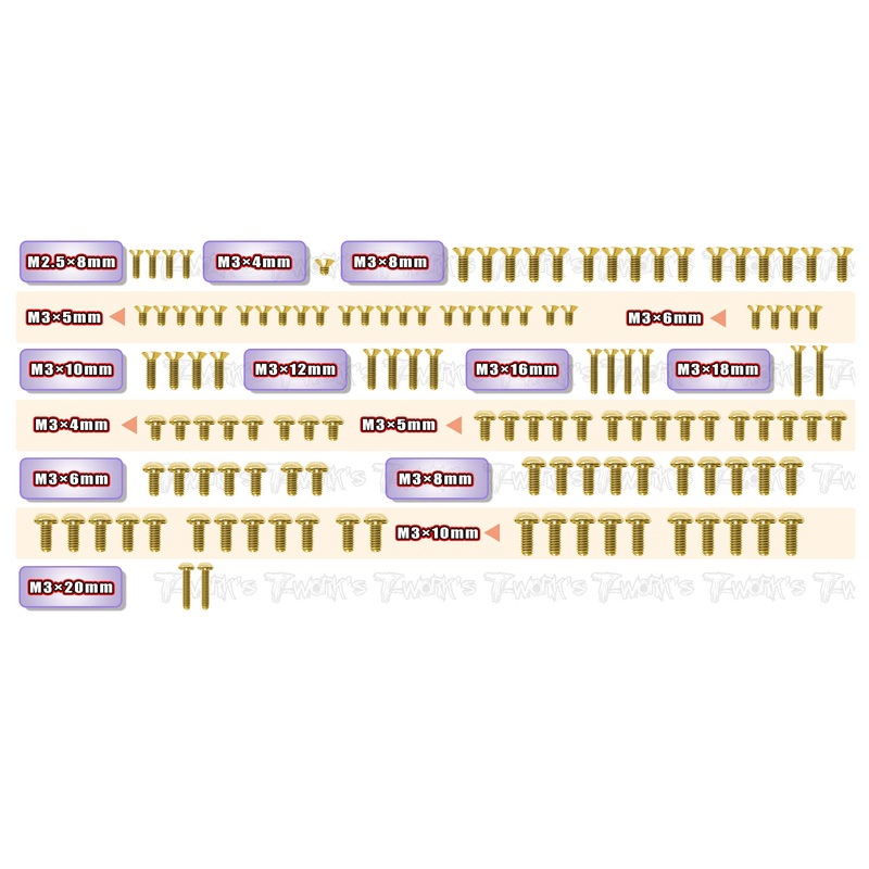 GSS-X4'25   Gold Plated Steel Screw Set 125pcs.( For Xray X4'25 )