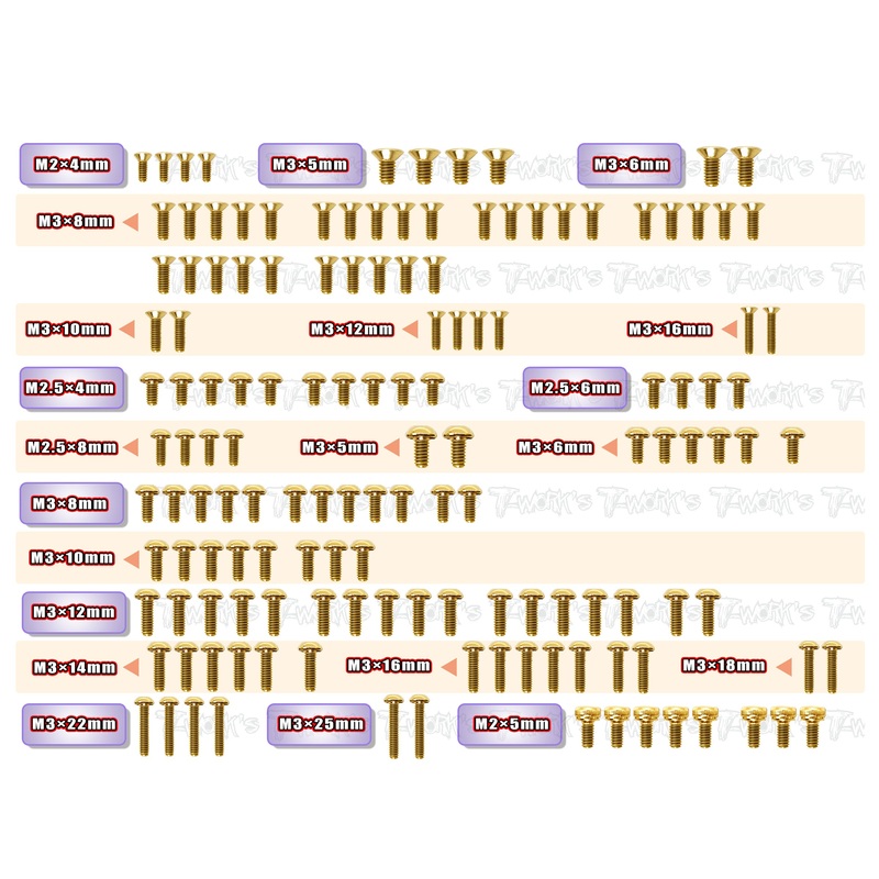 GSS-XB2'25   Gold Plated Steel Screw Set 140pcs.( For Xray XB2'25 )