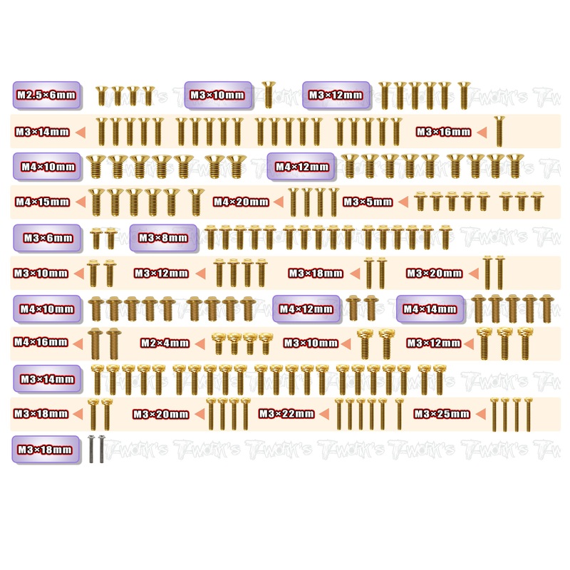 GSSU-EB482.2    Gold Plated Steel UFO Screw Set 161pcs.( For Tekno EB48 2.2 )