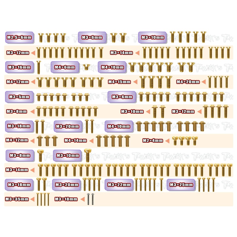 GSSU-NB482.2    Gold Plated Steel UFO Screw Set 175pcs.( For Tekno NB48 2.2 )