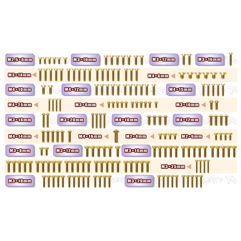 GSSU-SCT4102.0   Gold Plated Steel UFO Screw Set 180pcs.( For Tekno SCT4102.0 )