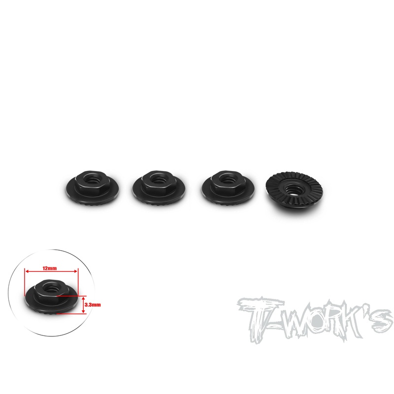 TA-164-BK    7075-T6 Alum.large-contact Low Profile serrated flanged reverse thread nut Black M4 (4pcs.)