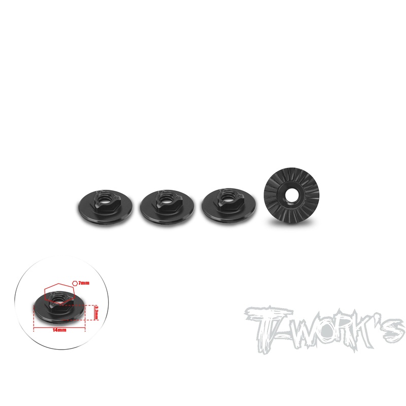 TA-165-B-BK   7075-T6 Alum. Ultra Light Weight 14mm Extra large-contact Low Profile Serrated Wheel Nut ( Black ) 4pcs.