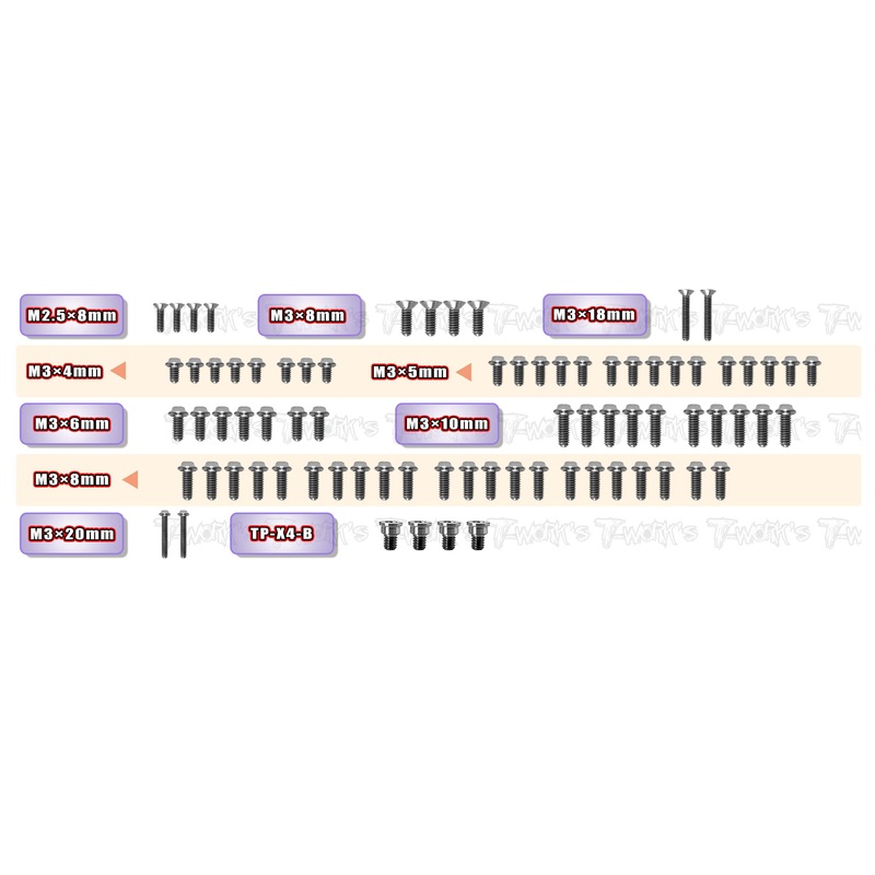 TSSU-X4'25-T   64 Titanium Upper Deck Screw set 78pcs.( For Xray X4'25 )