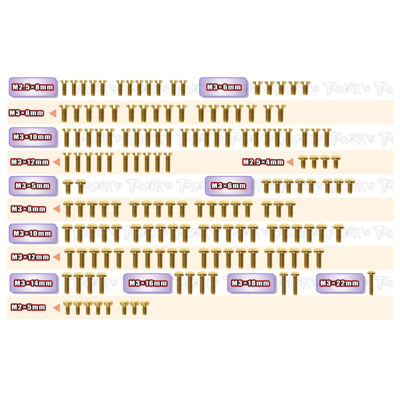 GSS-XB4'25   Gold Plated Steel Screw Set 159pcs.( For Xray XB4'25 )