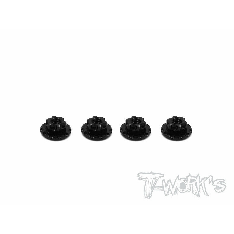 TA-094-BK 7075-T6 Alum.large-contact serrated flanged reverse thread nut Black M4 (4pcs.)