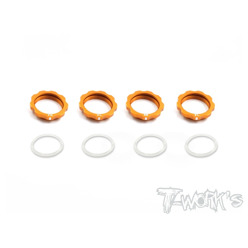 TE-161O 7075-T6 Alum. Shock Adjustable Nut With Mark Orange For Xray T4 '19 / T4'20 ) 4pcs.