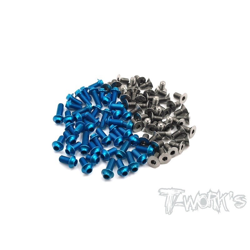 TASSU-R12C3 64 Titanium &7075-T6(UFO Head) Blue Screw set 47pcs. (For Yokomo R12 C3)