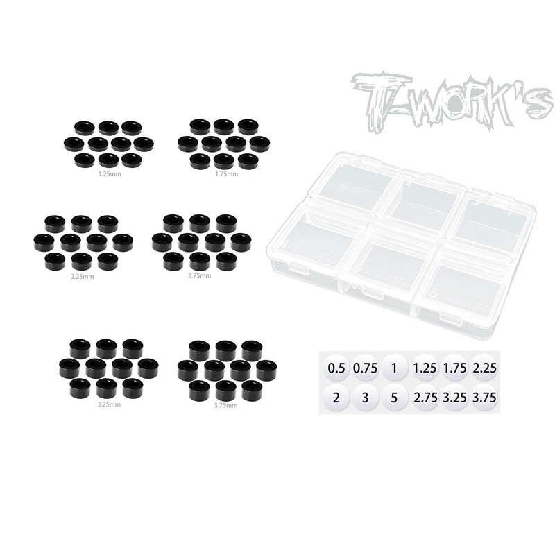 TA-139-BK  Aluminum 3mm Bore Washer Set B ( Black ) 1.25.1.75,2.25,2.75,3.25,3.75mm Each 10pcs.
