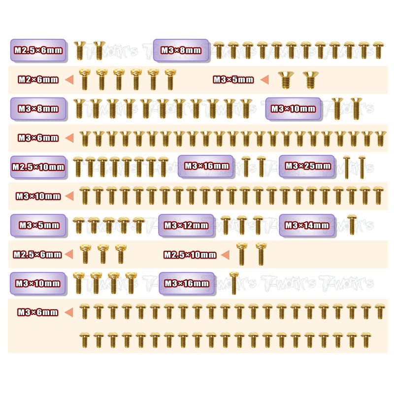 GSS-750EVO Gold Plated Steel Screw Set 155pcs.  ( For Serpent 750 EVO )