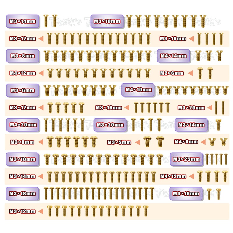 GSS-GTX8'22Gold Plated Steel Screw Set 184pcs. ( For Xray GTX8 2022 )