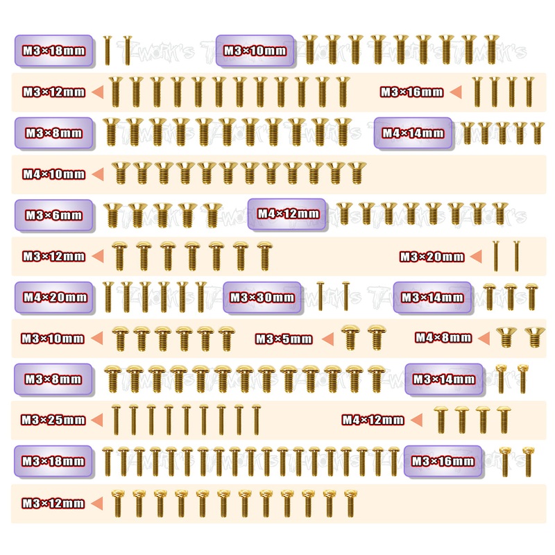 GSS-GTXE'22 Gold Plated Steel Screw Set 159pcs. ( For Xray GTXE 2022 )