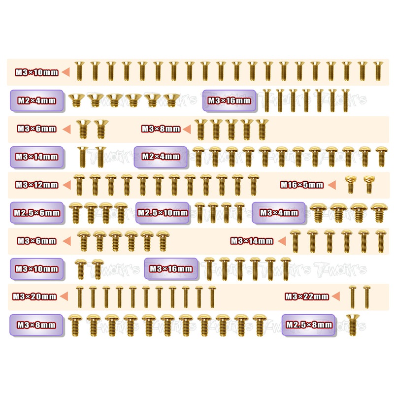 GSS-RC10B6.3 Gold Plated Steel Screw Set 125pcs. ( For Team Associated RC10 B6.3 )
