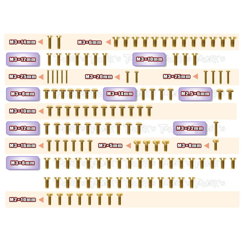 GSS-SRX4 Gold Plated Steel Screw Set 127pcs. ( For Serpent SRX4 gen3 )