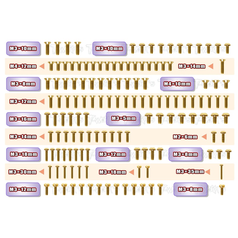 GSS-XB8'21 Gold Plated Steel Screw Set 137pcs. ( For Xray XB8 2021 )