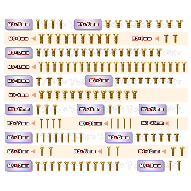 GSS-XB8E'21 Gold Plated Steel Screw Set 131pcs. ( For Xray XB8E 2021 )