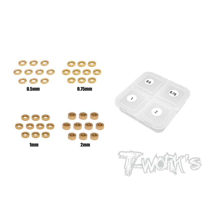 TA-144 Brass 3mm Bore Washer Set  0.5, 0.75 ,1 ,2mm Each 10pcs.