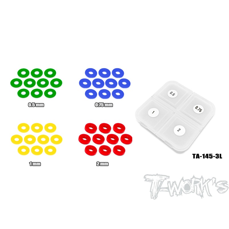TA-145-3L    POM 3 x 8mm Bore Washer Set 0.5,0.75, 12mm Each 10pcs.