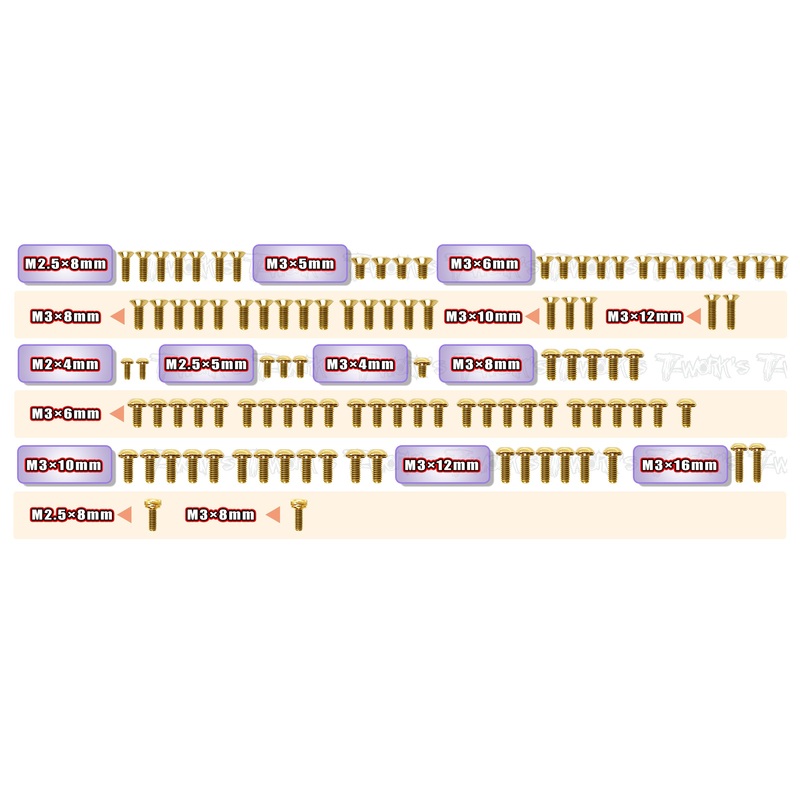 GSS-FT9   Gold Plated Steel Screw Set 103pcs. ( For Schumacher FT9 )